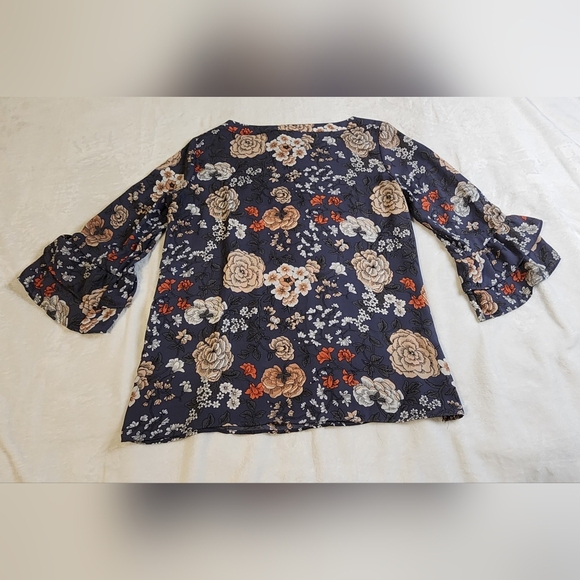 Loft Floral Women's Boat Neck 3/4 Ruffle Sleeve Top, EUC, Size Small Petite - Picture 4 of 7
